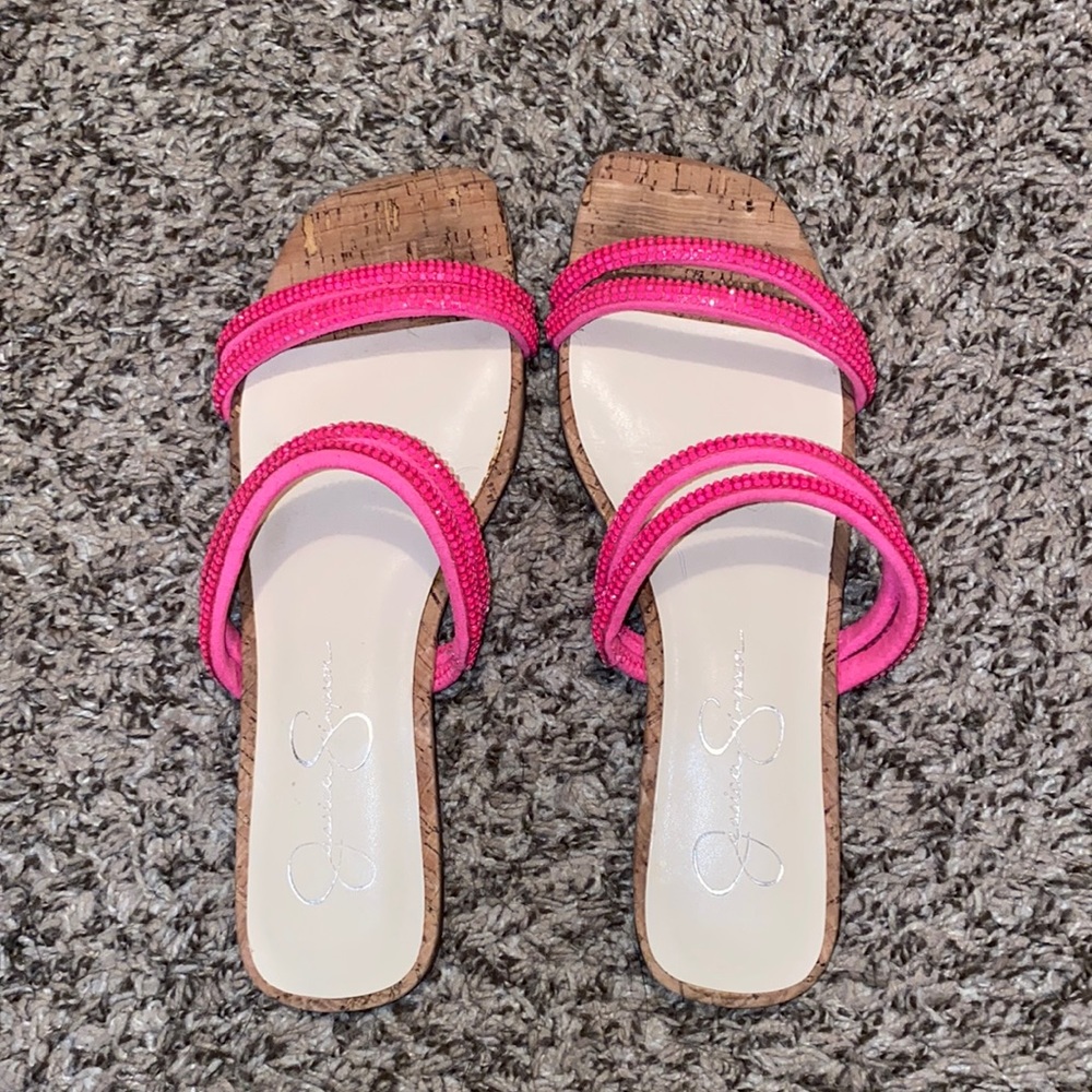 Cork/Pink rhinestoned Jessica Simpson sandals